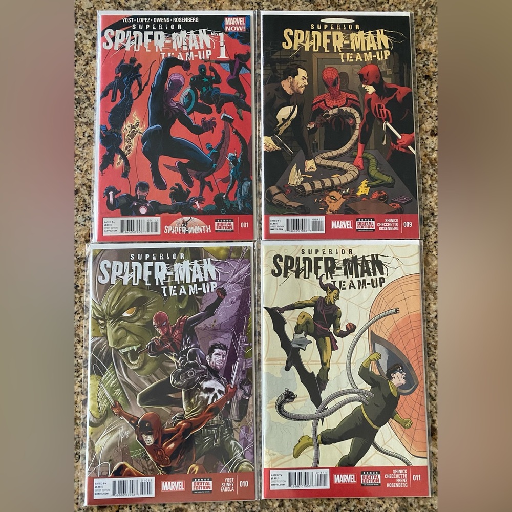 Superior Spider-Man Team-Up 1, 9, 10, 11 (Lot of 4), Yost-Lopez-Owens-Rosenberg